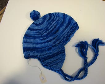 Hand knit winter wool flaphat