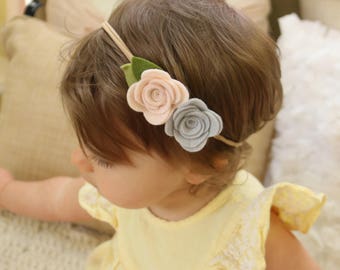 Felt Rose Flower Nylon Headband - CHOOSE ANY COLORS, 40+ Colors / Felt Flower Headband / Felt Rose Headband / Flower Headband / Felt Rosette