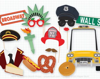 New York Photo Booth Props, Photobooth Prop, New York City, Bat Mitzvah, Bar Mitzvah, Big Apple, Broadway, Statue of Liberty, Taxi Cab, NYC