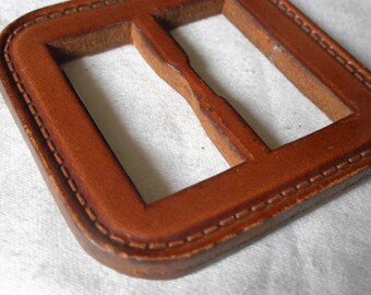 VINTAGE Thick Stitched Leather Slide Belt Buckle