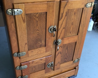 Antique solid oak icebox icechest excellent condition 16d31w41h Shipping is not free