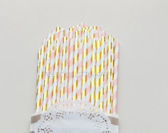 Light Pink and Gold Foil Party Straw Mix Pink and gold First Birthday Party Decorations/Wedding/Kate Spade Bridal Shower/Paris Baby Shower