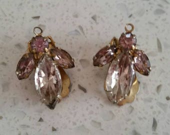 Free Shipping, Vintage Clip On Earrings, Gems, lavender
