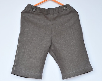 Baby / Toddler Boys natural Linen bermuda Shorts, calf length pants, Dark Grey Bluish, faux pocket, summer,12-18-24 months 2T 3T 4T 5 6