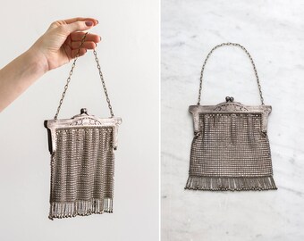 antique german silver purse | 1900s 1910s chain mail purse | antique handbag | art nouveau silver mesh purse