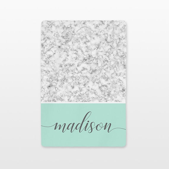 Marble Baby Blanket Personalized Name Custom Unisex Baby Girl Baby Boy Minky Fleece Trendy Newborn Gift Idea Modern White Gray Mint Green