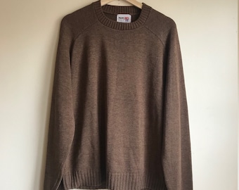 1970s Vintage Brown Knit Crew Neck Sweater Men's Size Large