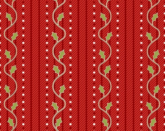 Simply Christmas Red Holly Stripe by Mary Jane Carey of Holly Hill Quilt Design for Henry Glass