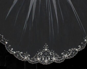 Beautifully Beaded Cathedral, Chapel or Royal Cathedral Wedding Veil Bridal Veil- Champagne Veil. Blush Veil - Free Tulle Swatches