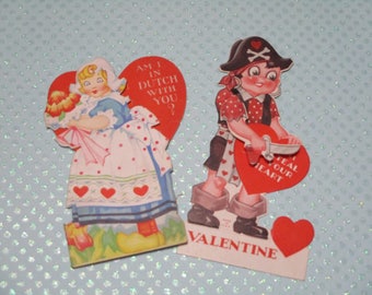 Vintage Childrens Valentine Day Cards Lot-Ephemera-Mixed Media-Paper-Crafts-Scrap Booking-Victorian-1930's-Dutch Girl-Pirate-Mechanical