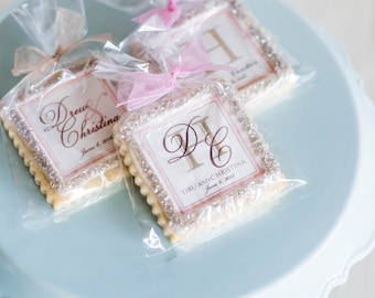 Champagne and blush wedding cookie favors-- 1 dozen