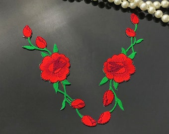 2 pcs Rose Flower Patch / Embroidered Patch / Iron on Patch / Vans Rose / Rose Patch / Flower Patch For Hoodie