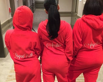 Personalized Fleece Lounger with Name on the Back, Adult onesies, Bridesmaid Pjs, Bridesmaid Gifts, monogrammed fleece onesie, adult pajamas