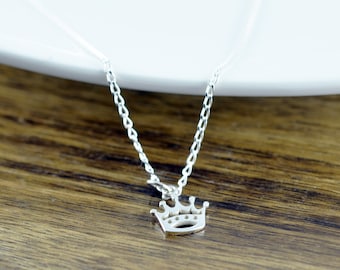 Princess Crown Necklace, Initial Silver Crown Necklace, Silver Initial Necklace, Crown Charm Necklace