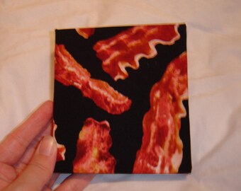 Mini Bacon notebook book with cotton cover minature handmade hand bound handbound