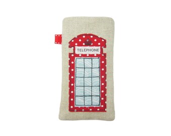 iPhone 8 Plus Case, iPhone X Sleeve, SE iPhone Case with Pocket, Red Telephone Box Phone Pouch, London Gifts