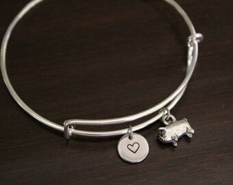 Pig Bangle Bracelet - Small Sized Pig Charm - Animal Lover Gift- Farmer Gift - Oink Oink - Sow Bangle - Piglet Bangle - I/B/H