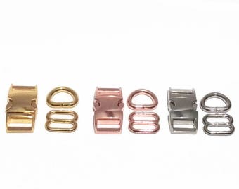 Gold, Silver, or Rose Gold Dog Collar Hardware Sets - 1 inch & 5/8 inch - 25mm 16mm - side release buckle adjuster D-ring