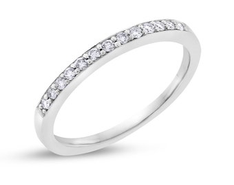 0.15 CT Natural Diamond 2mm Wedding Band in Solid 14k White Gold