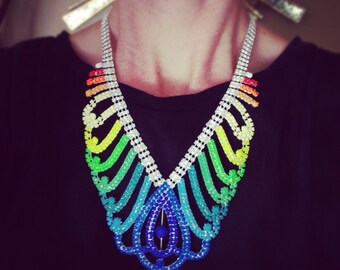 Vintage Deco Hand Painted Rhinestone Statement Necklace - CUSTOM