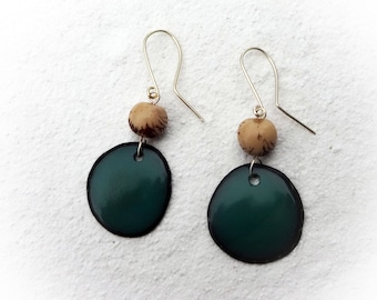 Tagua Earrings, Teal Earrings, Acai Seed Earrings, Eco-Friendly, Dangle Earrings