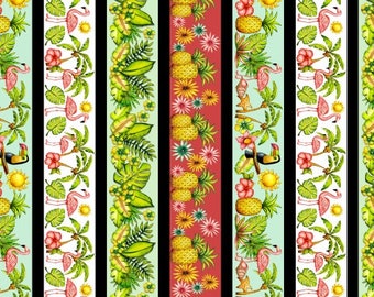 Flamingo Fabric - Striped Tropical Flamingos Pink Lady by Karen Embry for Blank Quilting - 8492 16 - Priced by the Half yard