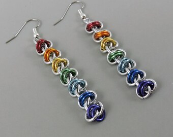 Rainbow Chainmaille Earrings, Chainmail Earrings, Long Earrings, LGBT, Gay Pride Earrings, Pride Jewelry, Barrel Weave