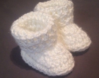 Crochet Baby Booties - White - 0-3 Months