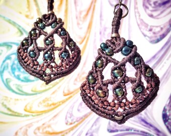 Green Peacock macrame Earrings-Different-New Style-Festival Earrings-Bohochic Earrings-Spiritual macrame-Psychedelic Jewelry