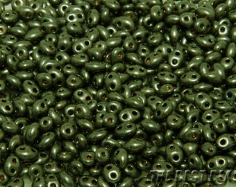 25g (430pcs) Jet Olive Green Twin Double Hole Oval Preciosa Czech Glass Seed Beads 5x2.5mm