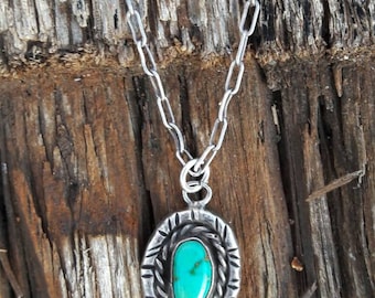 Vintage Southwestern Sterling Silver Necklace with Turquoise Pendant