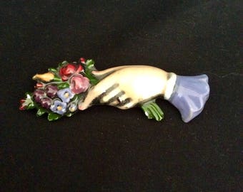 Art Deco porcelain flower bouque brooch pin