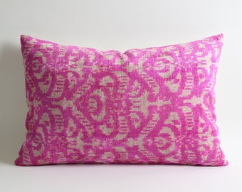 ikat pillow, ikat pillow cover, pink ikat pillow, velvet pillow, ikat velvet pillow, pillow, decorative pillows, pink pillows, ikat