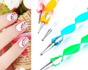 Nail Art Dotting Tools 5 Double Sided Pen Set Nail Decals DIY Nail Decoration Pens
