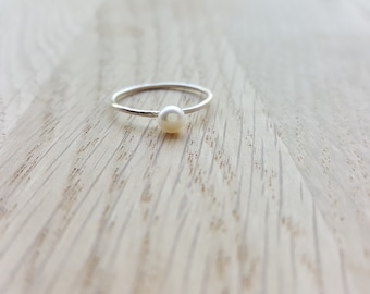 Pearl Ring Sterling Silver, Natural Pearl 4mm