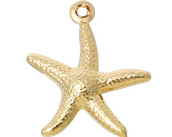 x 1 star fish charm gold pendant 21 mm.