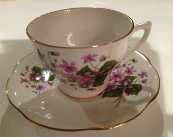 Rosina Bone China Tea Cup and Saucer, Violet Pattern