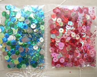 Assortment of blue, green SEQUINS, pink, red, silver