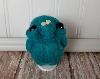 Adorable Needle Felted Wool Toothy Monster- Teal