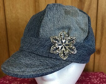News boy hat, Homemade news boy hat, upcycled jeans, Hat, baseball cap