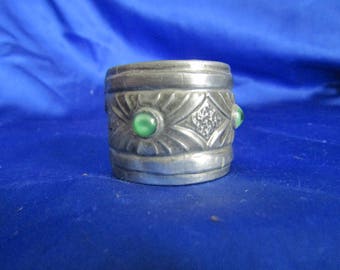 Metal Napkin Ring with Green Cabochons