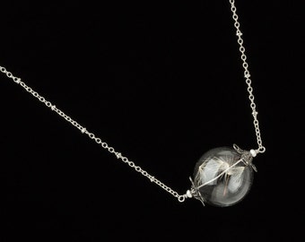 Dandelion Necklace, Dandelion Seeds in Glass Orb, Wish Necklace, Terrarium Necklace with Silver Filigree and Pearl Pendant Wedding Jewelry
