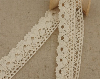 5 Yds Cream Color Crochet Cotton Lace Tape, 0.9 inch wide