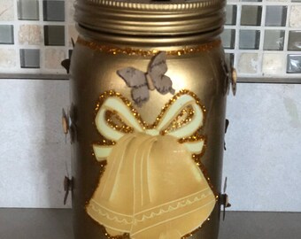 Hand Decorated Mason Canning Jar #0122