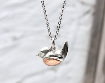 Sterling Silver And Rose Gold Robin Red Breast Necklace (HBN67)