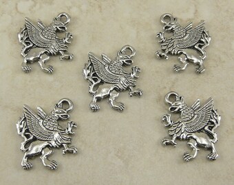 5 Griffen Charms > Winged Lion Gryffindor Crest Magic Creature - Unfinished American Made Lead Free Silver Pewter I ship internationally