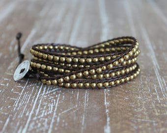 gold metal bead wrap bracelet
