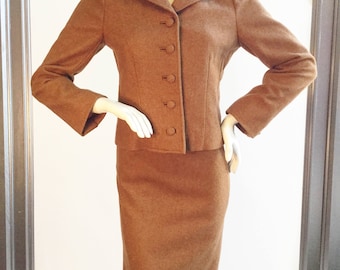 Vintage 1950's Lilli Ann Brown Wool 2 Piece Skirt Suit Size Small