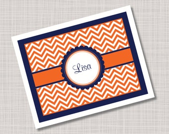 Custom Orange & Navy Blue Chevron Note Cards