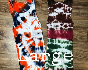 Adult mens womens large cotton ribbed undershirt tank top ice dyed tie L lot